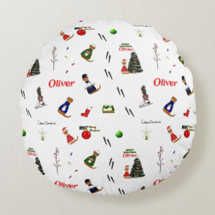 Oliver The Otter Christmas Random Pattern Round Pillow