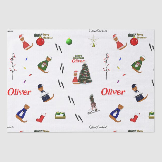 Oliver The Otter Christmas Random Pattern Tissue Paper (Front)