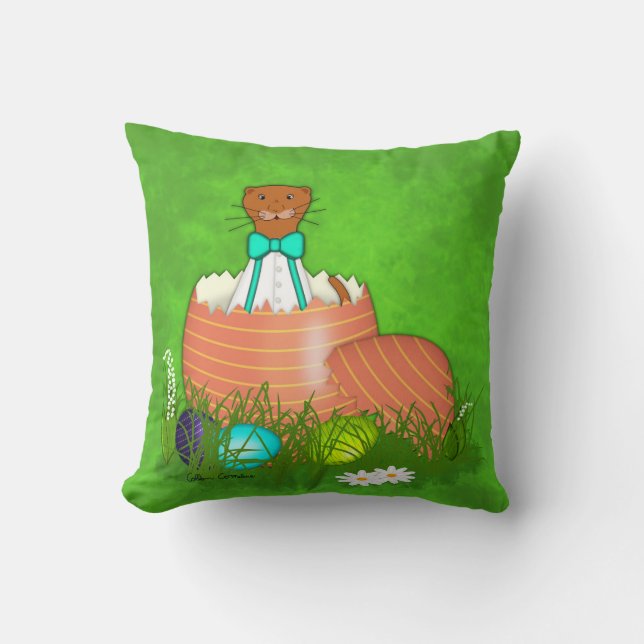 Oliver The Otter in Easter Egg Throw Pillow (Front)
