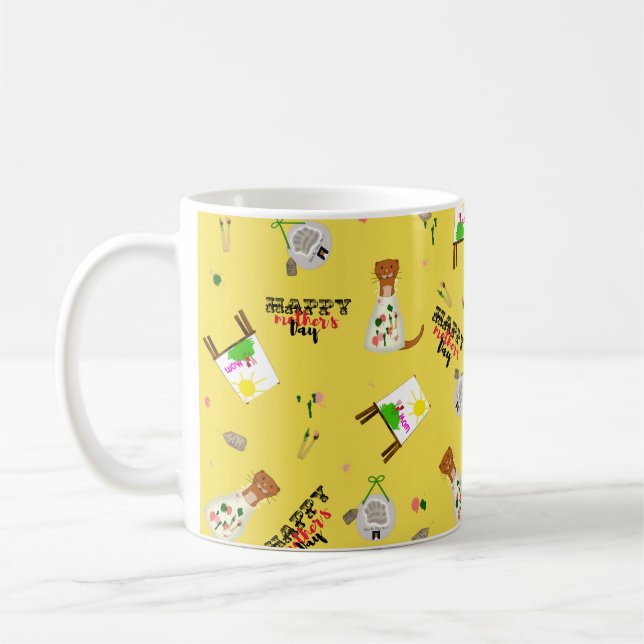 Oliver The Otter Mother's Day Pattern on yellow Coffee Mug (Left)