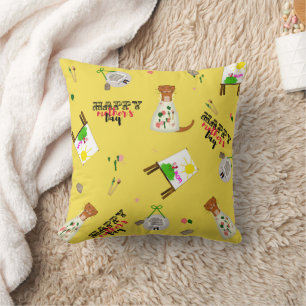 Oliver The Otter Mother's Day Pattern on yellow Throw Pillow
