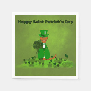 Oliver The Otter Picking Shamrocks- Saint Patrick Napkin