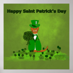 Oliver The Otter Picking Shamrocks- Saint Patrick Poster
