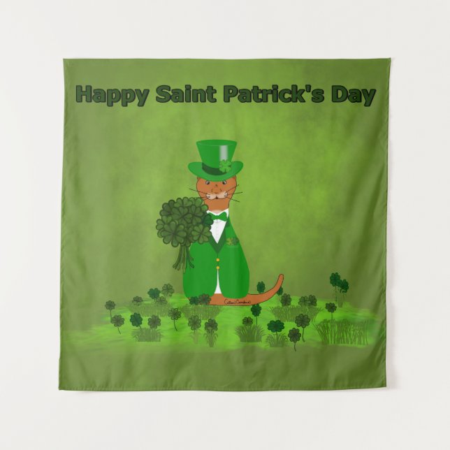 Oliver The Otter Picking Shamrocks- Saint Patrick Tapestry (Front)