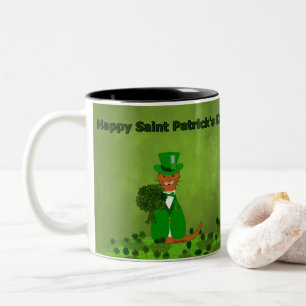 Oliver The Otter Picking Shamrocks- Saint Patricks Two-Tone Coffee Mug