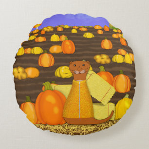 Oliver The Otter Picks a Pumpkin Round Pillow