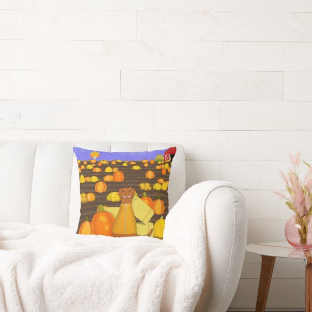 Oliver The Otter Picks a Pumpkin Throw Pillow (Couch)