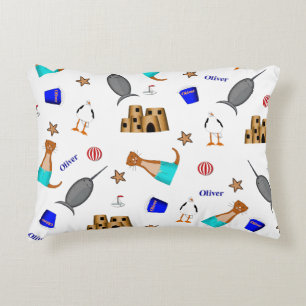 Oliver The Otter Summer Beach Vacation Pattern Accent Pillow