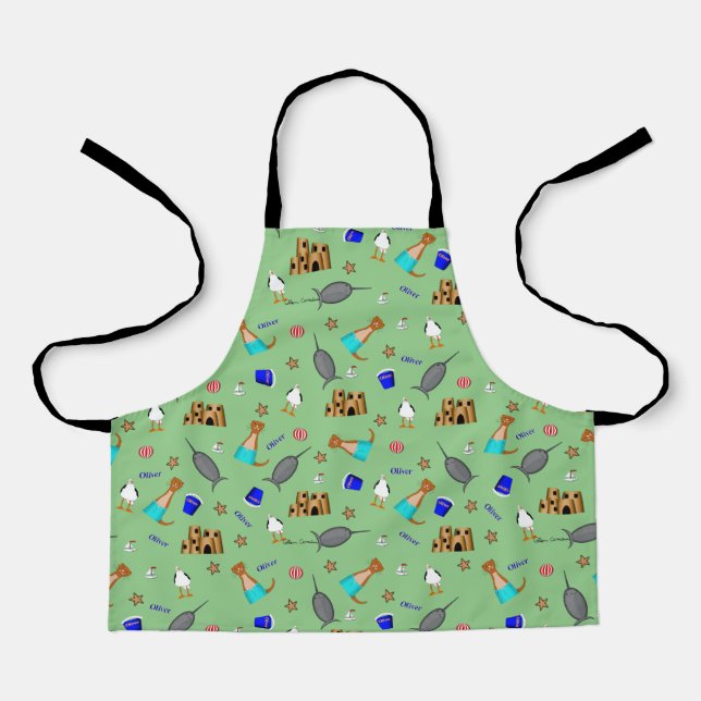 Oliver The Otter Summer Beach Vacation Pattern Apron (Front)