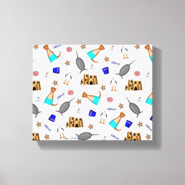 Oliver The Otter Summer Beach Vacation Pattern Canvas Print (Front)