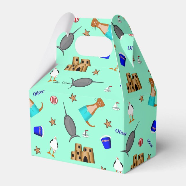 Oliver The Otter Summer Beach Vacation Pattern Favor Box (Front Side)