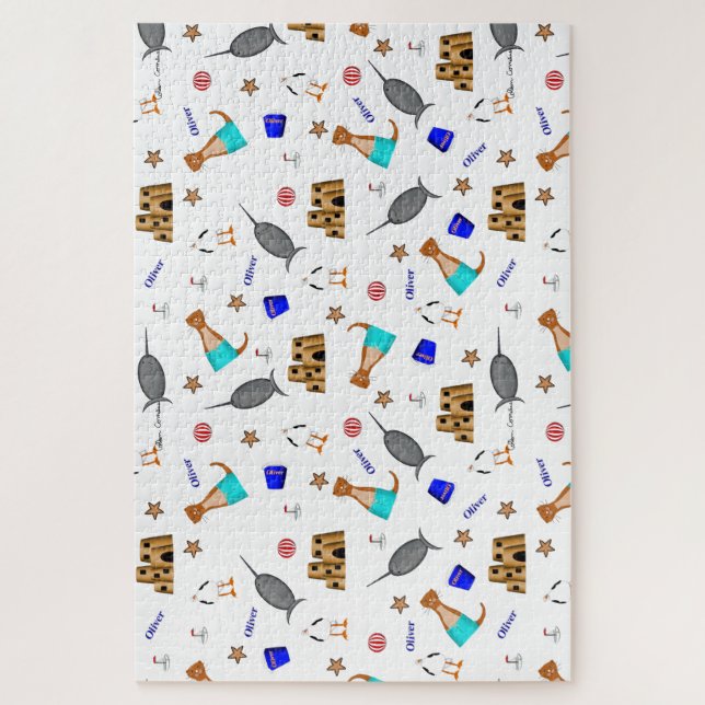 Oliver The Otter Summer Beach Vacation Pattern Jigsaw Puzzle (Vertical)
