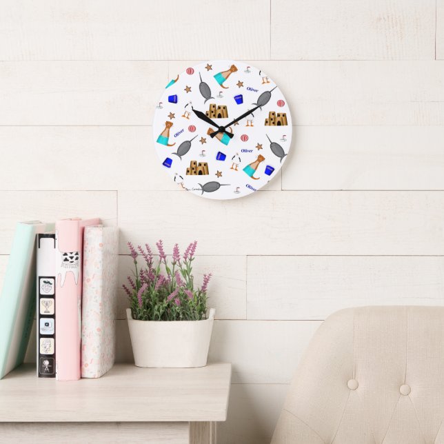 Oliver The Otter Summer Beach Vacation Pattern Large Clock (Reading Room)