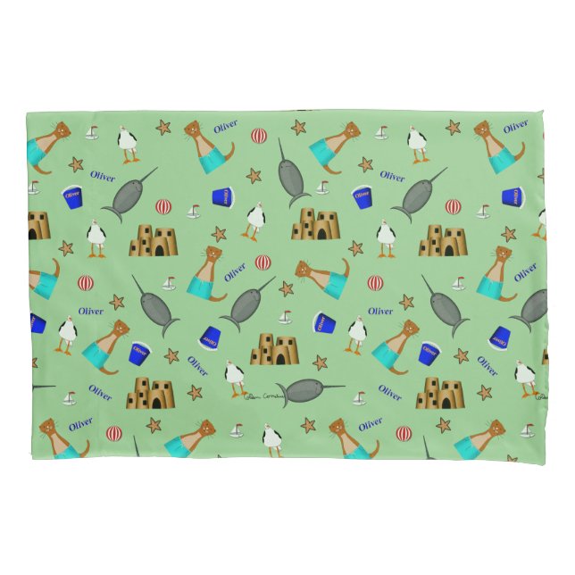 Oliver The Otter Summer Beach Vacation Pattern Pillowcase (Front)