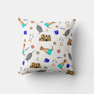 Oliver The Otter Summer Beach Vacation Pattern Throw Pillow