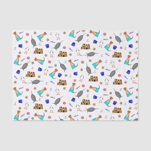 Oliver The Otter Summer Beach Vacation Pattern Tissue Paper (Front)