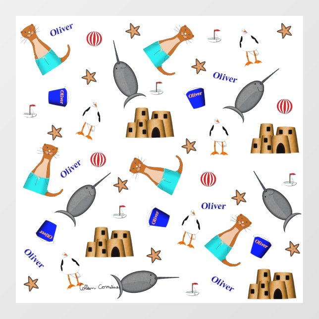 Oliver The Otter Summer Beach Vacation Pattern Window Cling (Sheet)