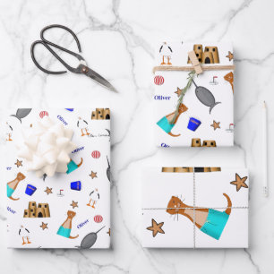 Oliver The Otter Summer Beach Vacation Pattern Wrapping Paper Sheet