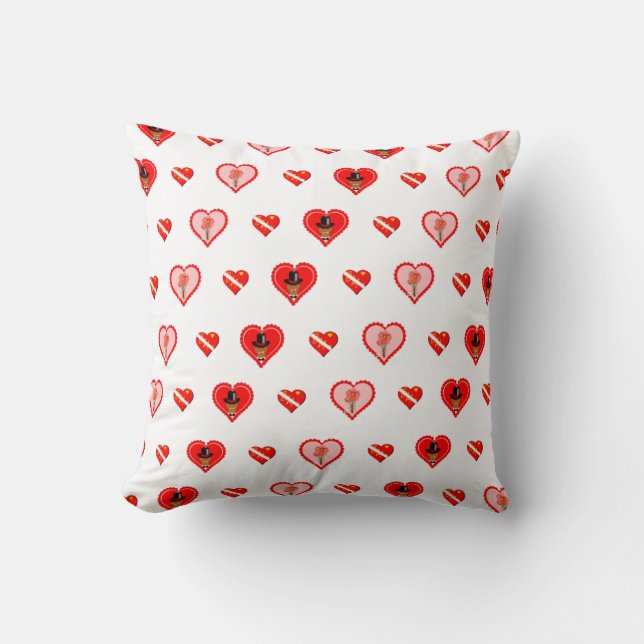 Oliver The Otter Valentine's Day Pattern Throw Pillow (Front)