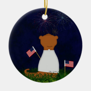 Oliver The Otter Watching Fireworks Ceramic Ornament