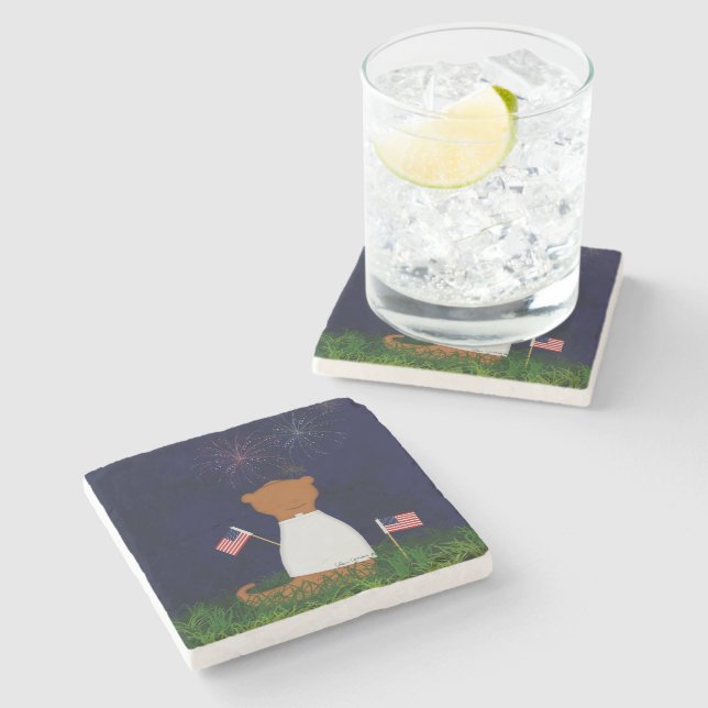 Oliver The Otter Watching Fireworks Throw Pillow Stone Coaster (Side)