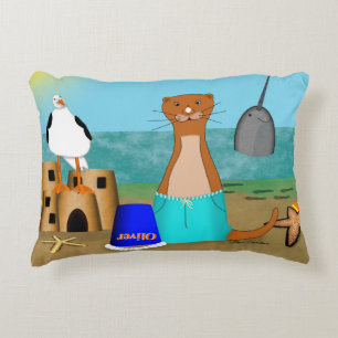 Oliver The Otter's Beach Vacation Accent Pillow