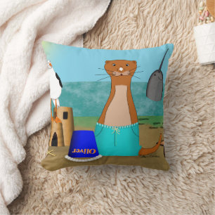 Oliver The Otter's Beach Vacation Throw Pillow