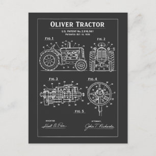 Oliver Tractor Blueprint Patent Artwork Postcard