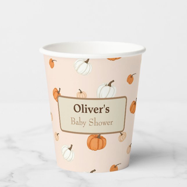 Oliver's Baby Shower Pumpkin Paper Cups (Front)