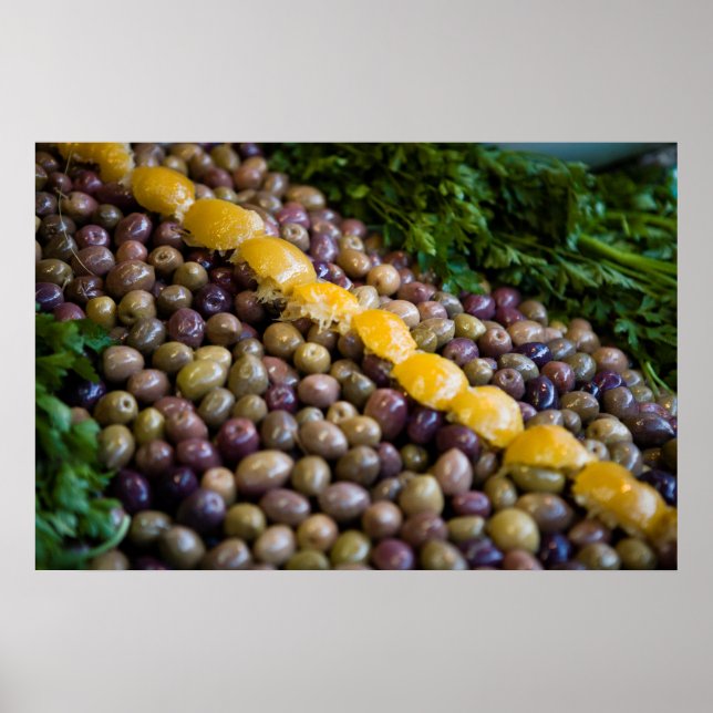 Olives Displayed At Market Poster (Front)