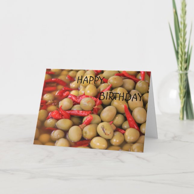 Olives et Chillies Bonne carte d'anniversaire (Devant)