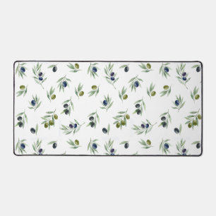 Olives Green Watercolor Botanical Chic Pattern Desk Mat