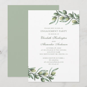 Olives. Italian engagement party. Summer botanical Invitation