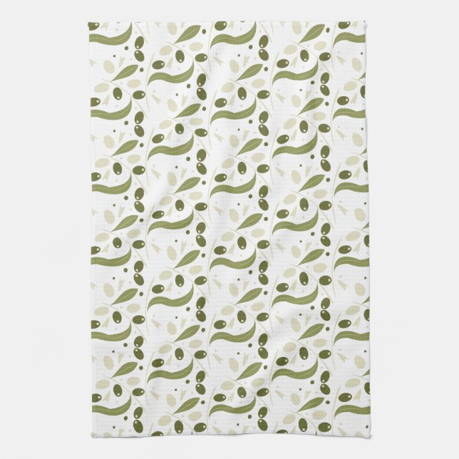 Olives Leaves Branches Botanical Greenery Design Kitchen Towel (Vertical)