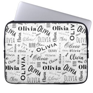 Olivia Custom Name Black White Laptop Sleeve