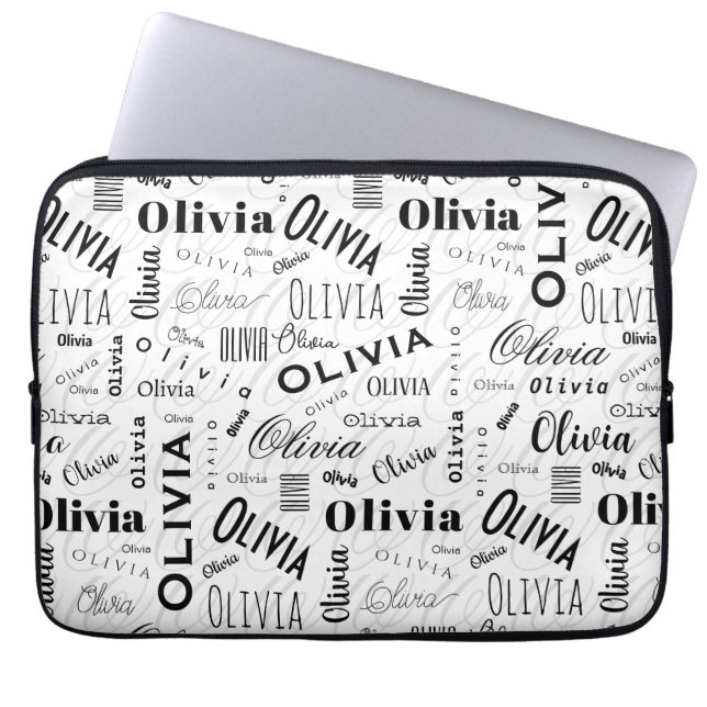 Olivia Custom Name Black White  Laptop Sleeve (Front)