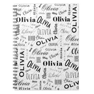 Olivia Custom Name Black White  Notebook