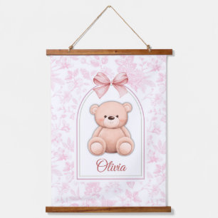 Olivia   Custom Pink Teddy Bear Nursery Design  Hanging Tapestry