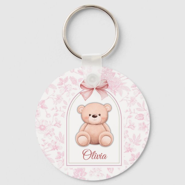 Olivia | Custom Pink Teddy Bear Nursery Design  Keychain (Front)