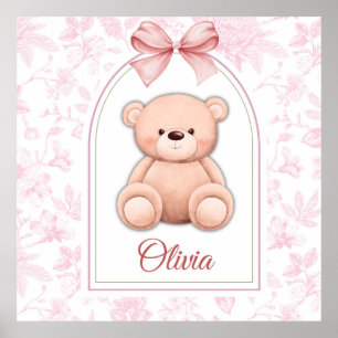 Olivia   Custom Pink Teddy Bear Nursery Design  Poster