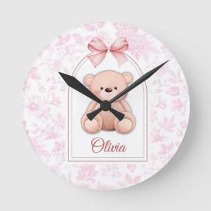 Olivia   Custom Pink Teddy Bear Nursery Design  Round Clock