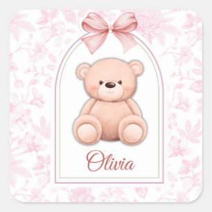 Olivia   Custom Pink Teddy Bear Nursery Design  Square Sticker