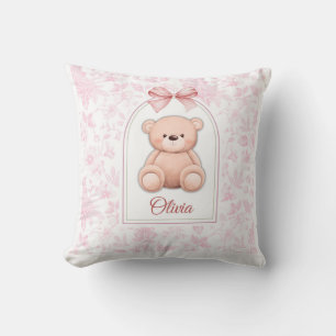 Olivia   Custom Pink Teddy Bear Nursery Design  Throw Pillow