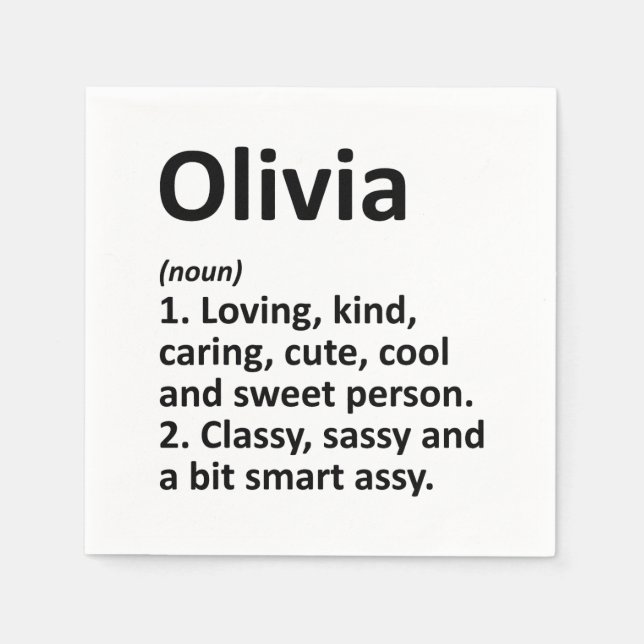 OLIVIA Definition Personalized Name Funny Birthday Napkin (Front)