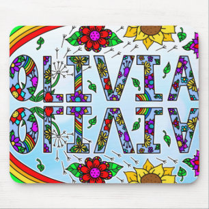 Olivia, Digital Folk Art Style Girl's Name Mouse P Pad