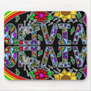 Olivia, Digital Folk Art Style Girl's Name   Mouse Pad