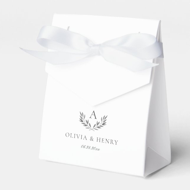 Olivia Elegant Grey Monogram Small Wedding Favor Box (Front Side)