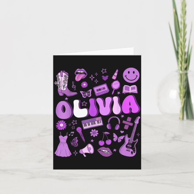 Olivia First Name I Love Olivia Groovy 80's Girls  Card (Front)
