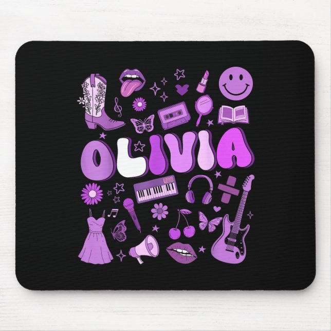 Olivia First Name I Love Olivia Groovy 80's Girls  Mouse Pad (Front)