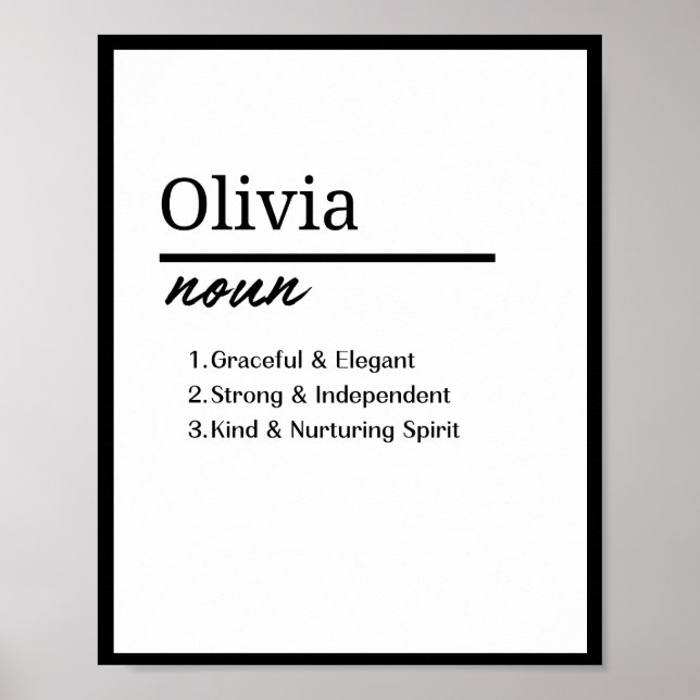 Olivia, Girl Personalised Name Definition Poster (Front)